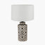 Chirala Black and White Tall Ikat Ceramic Table Lamp Base with Lino 40cm White Self Lined Linen Cylinder Lampshade
