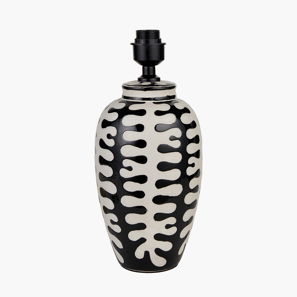 Elkorn Black and White Tall Coral Ceramic Table Lamp Base with Bow 35cm Forest Green Velvet Cylinder Lampshade