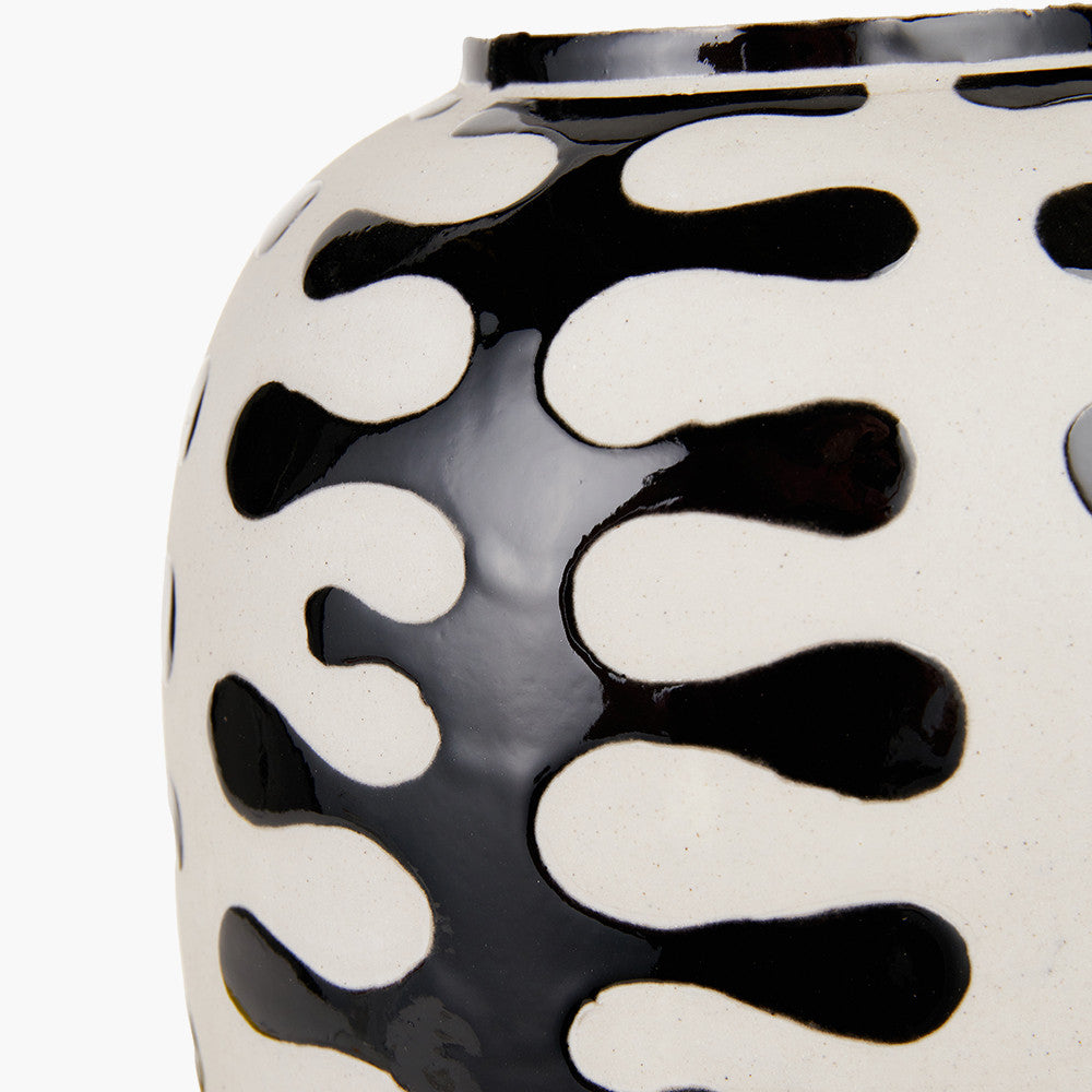 Elkorn Black and White Tall Coral Ceramic Table Lamp Base with Rouen 35cm White Boucle Cylinder Lampshade