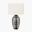 Elkorn Black and White Tall Coral Ceramic Table Lamp Base with Rouen 35cm White Boucle Cylinder Lampshade