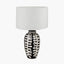 Elkorn Black and White Tall Coral Ceramic Table Lamp Base with Lino 35cm White Self Lined Linen Cylinder Lampshade
