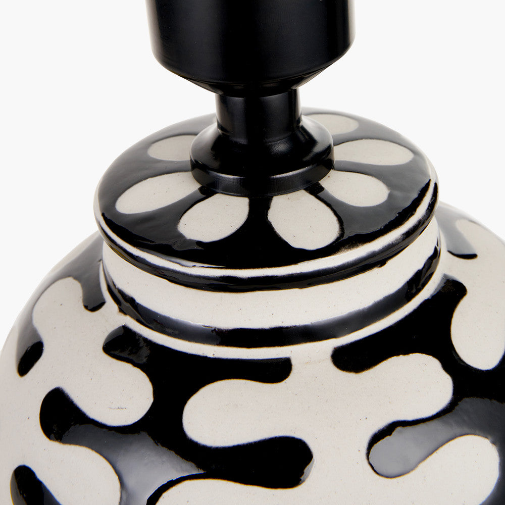 Elkorn Black and White Tall Coral Ceramic Table Lamp Base with Lino 35cm White Self Lined Linen Cylinder Lampshade