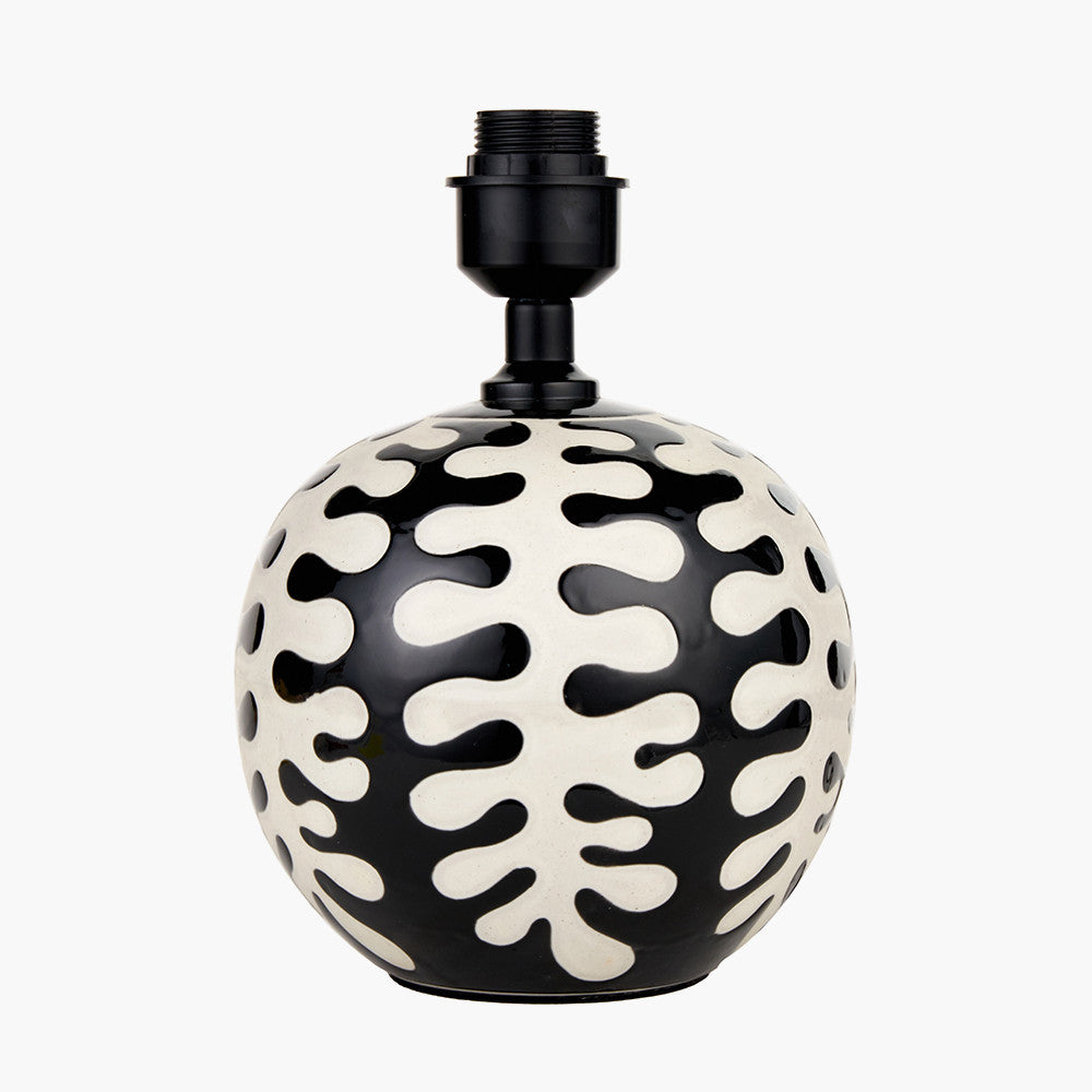 Elkorn Black and White Coral Ceramic Table Lamp Base with Bow 30cm Black Velvet Cylinder Lampshade
