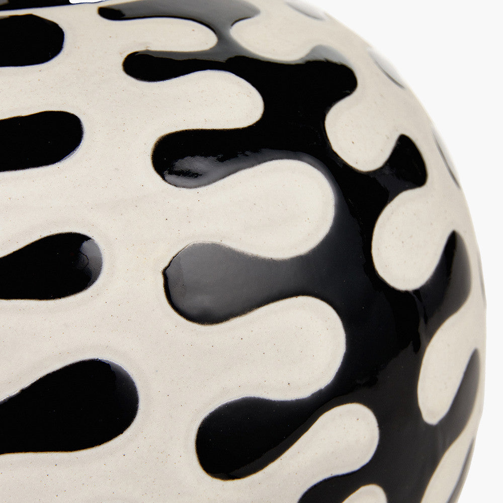 Elkorn Black and White Coral Ceramic Table Lamp Base with Rouen 30cm White Boucle Cylinder Lampshade