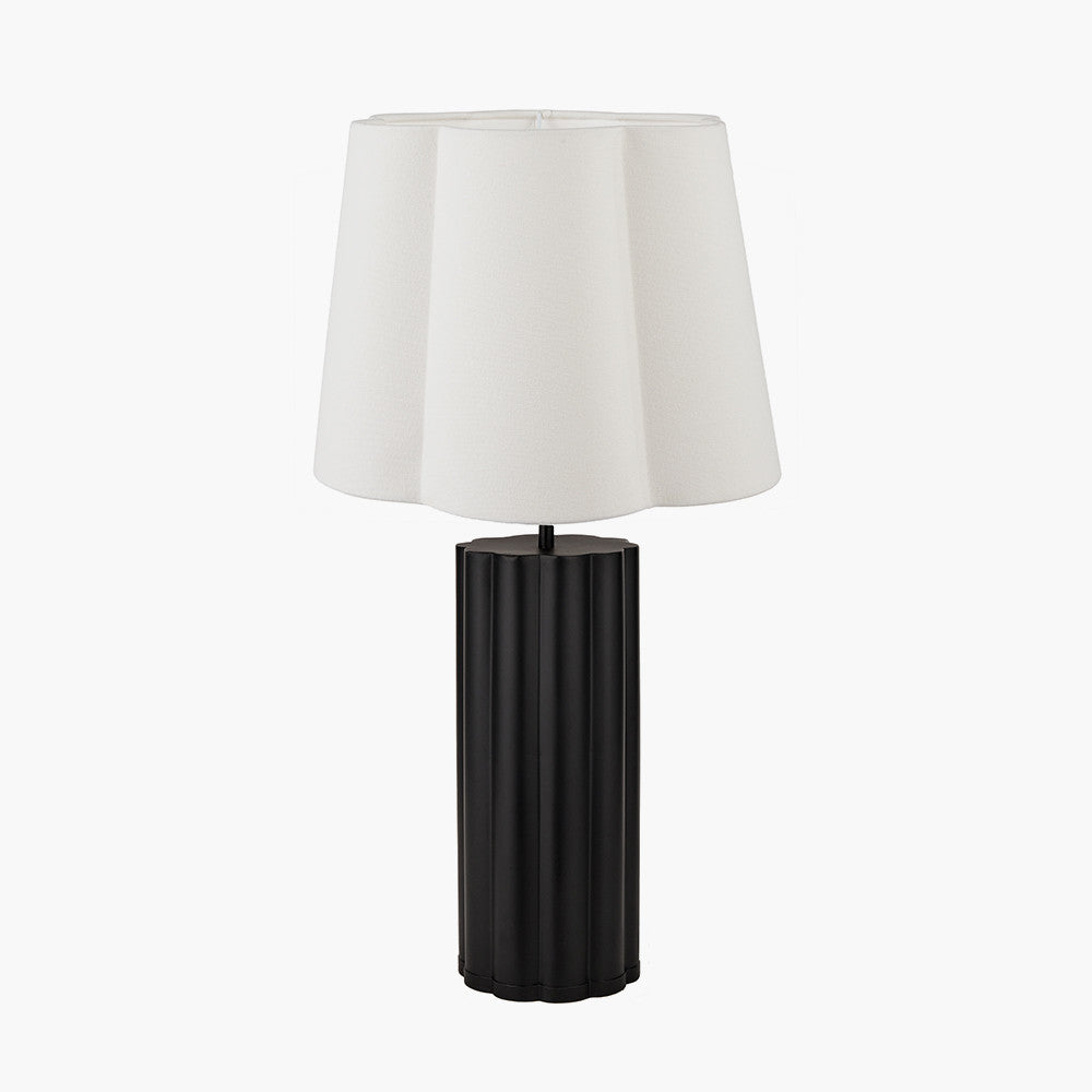 Petula Black Metal Scallop Table Lamp Base with Posy 40cm White Handloom Scalloped Tapered Lampshade
