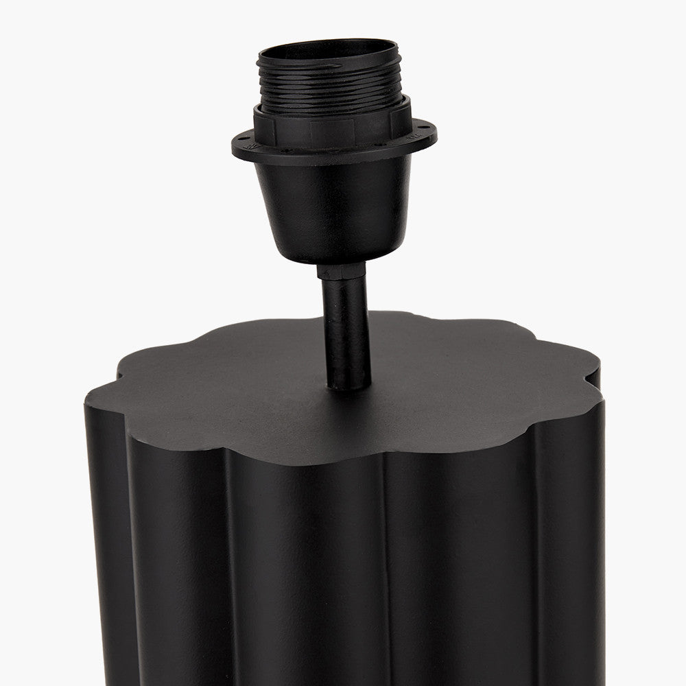 Petula Black Metal Scallop Table Lamp Base with Bloom 40cm White Handloom Scalloped Cylinder Lampshade