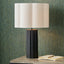 Petula Black Metal Scallop Table Lamp Base with Bloom 40cm White Handloom Scalloped Cylinder Lampshade