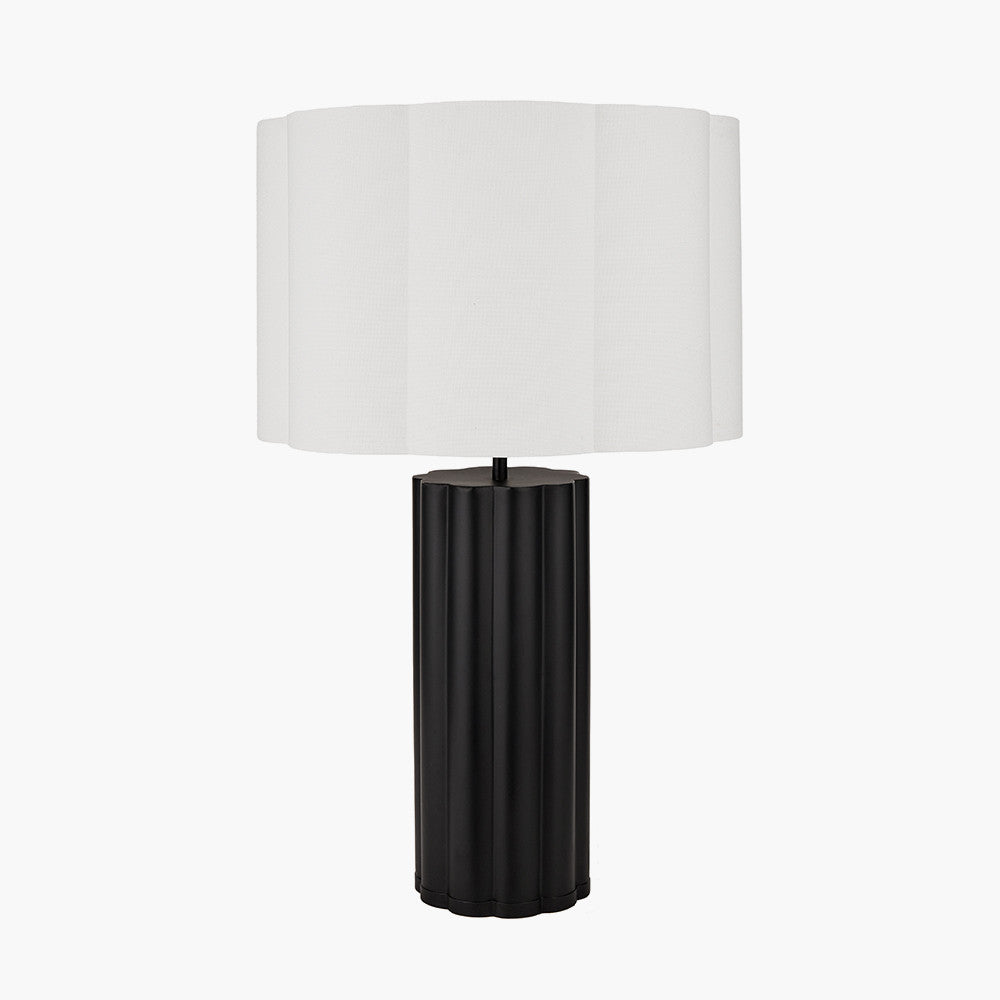 Petula Black Metal Scallop Table Lamp Base with Bloom 45cm White Handloom Scalloped Cylinder Lampshade