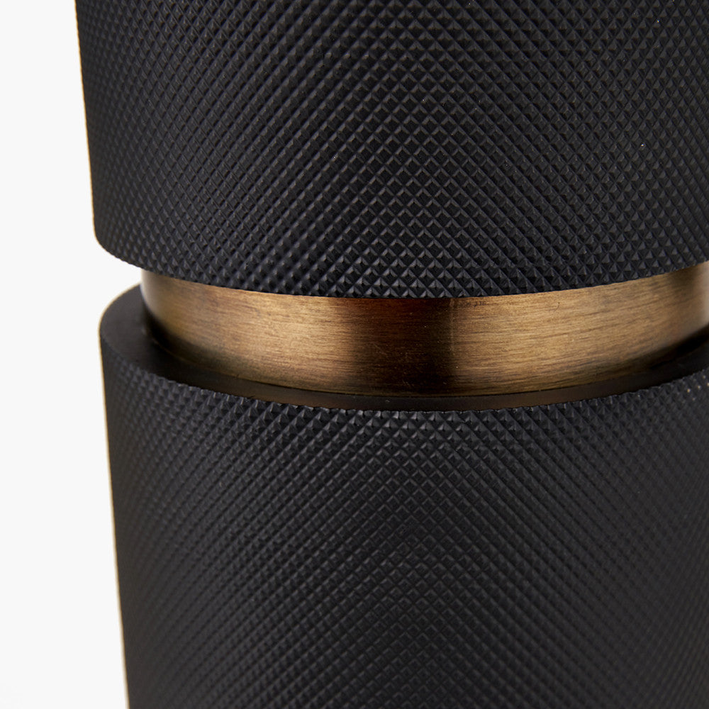 Alnico Black and Brass Metal Textured Table Lamp Base with Harry 35cm Black Cotton Mix Cylinder Lampshade