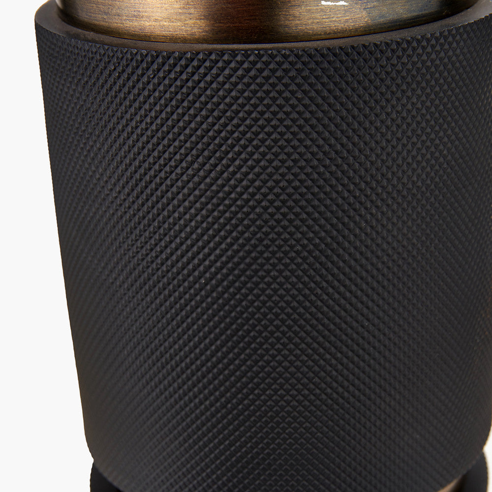 Alnico Black and Brass Metal Textured Table Lamp Base with Harry 35cm Ivory Cotton Mix Cylinder Lampshade