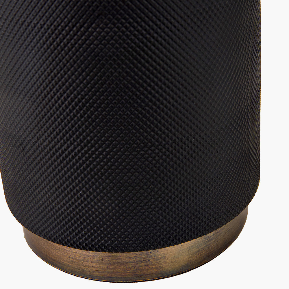 Alnico Black and Brass Metal Textured Table Lamp Base with Harry 35cm Ivory Cotton Mix Cylinder Lampshade