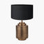 Zuri Antique Brass Metal Pot Table Lamp Base with Harry 40cm Black Cotton Mix Cylinder Lampshade