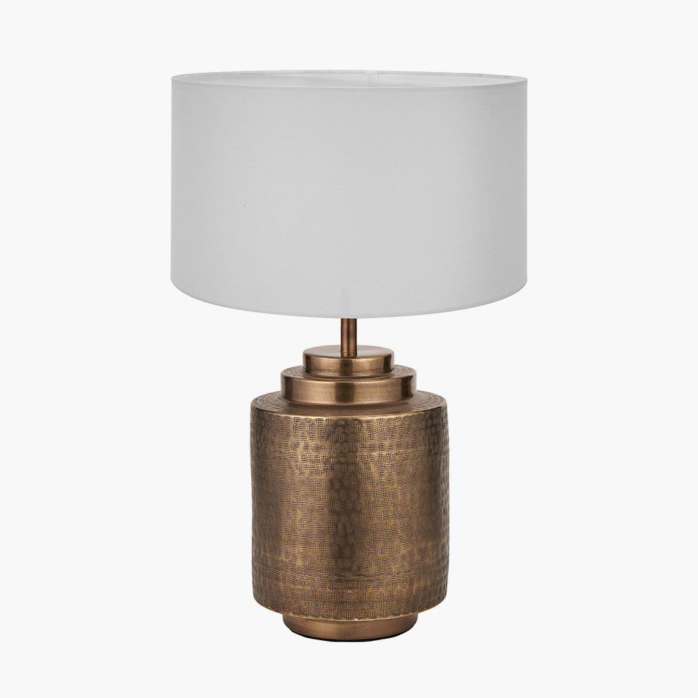 Zuri Antique Brass Metal Pot Table Lamp Base with Harry 40cm Ivory Cotton Mix Cylinder Lampshade