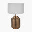 Zuri Antique Brass Metal Pot Table Lamp Base with Harry 40cm Ivory Cotton Mix Cylinder Lampshade