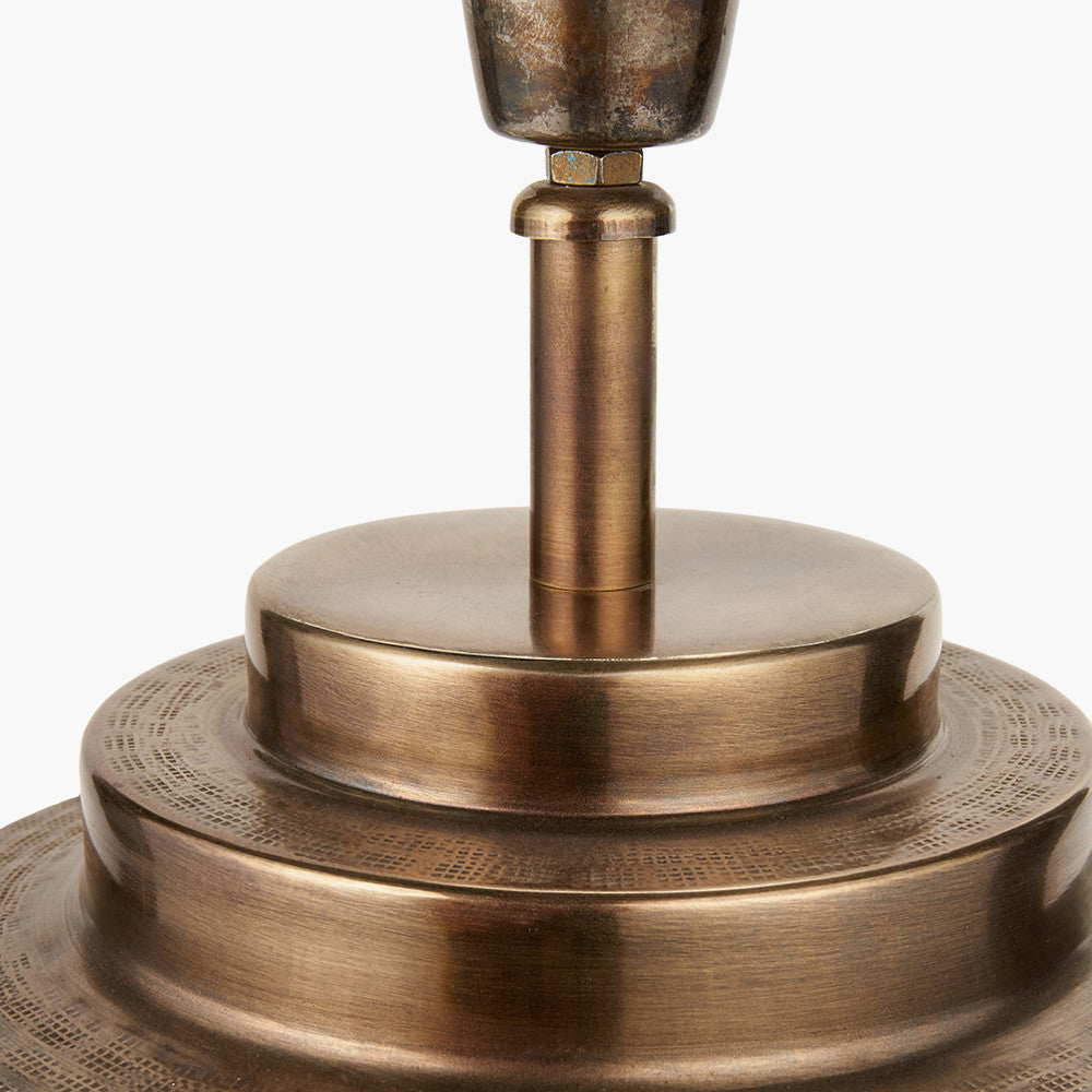 Zuri Antique Brass Metal Pot Table Lamp Base with Harry 40cm Ivory Cotton Mix Cylinder Lampshade