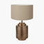 Zuri Antique Brass Metal Pot Table Lamp Base with Henry 40cm Taupe Handloom Cylinder Lampshade