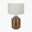 Zuri Antique Brass Metal Pot Table Lamp Base with Henry 40cm White Handloom Cylinder Lampshade