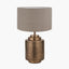 Zuri Antique Brass Metal Pot Table Lamp Base with Edward 40cm Natural Linen Cylinder Lampshade