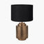Zuri Antique Brass Metal Pot Table Lamp Base with Lino 40cm Black Self Lined Linen Cylinder Lampshade