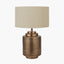 Zuri Antique Brass Metal Pot Table Lamp Base with Lino 40cm Cream Self Lined Linen Cylinder Lampshade