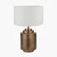 Zuri Antique Brass Metal Pot Table Lamp Base with Lino 40cm White Self Lined Linen Cylinder Lampshade
