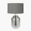 Zuri Shiny Silver Metal Pot Table Lamp Base with Harry 35cm Steel Grey Cotton Mix Cylinder Lampshade