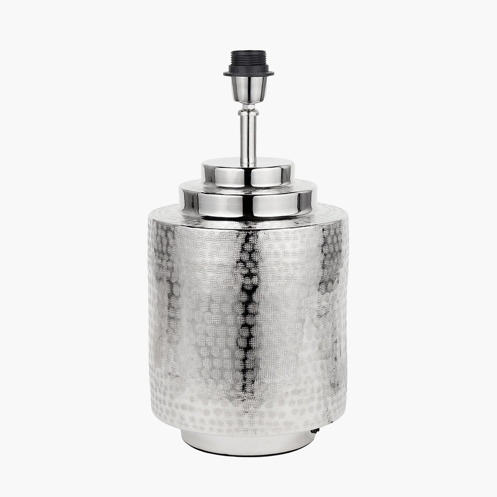 Zuri Shiny Silver Metal Pot Table Lamp Base with Henry 35cm Taupe Handloom Cylinder Lampshade