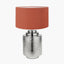 Zuri Shiny Silver Metal Pot Table Lamp Base with Henry 35cm Tobacco Handloom Cylinder Lampshade