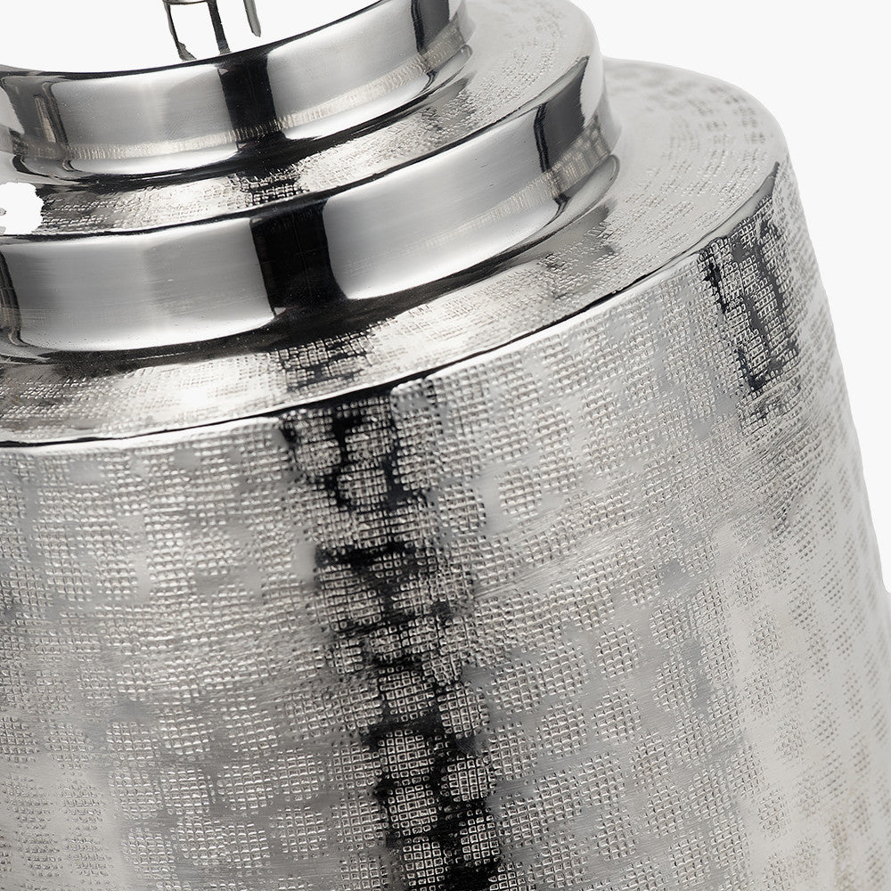 Zuri Shiny Silver Metal Pot Table Lamp Base with Henry 35cm Tobacco Handloom Cylinder Lampshade