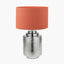 Zuri Shiny Silver Metal Pot Table Lamp Base with Lino 35cm Cinnamon Self Lined Linen Cylinder Lampshade