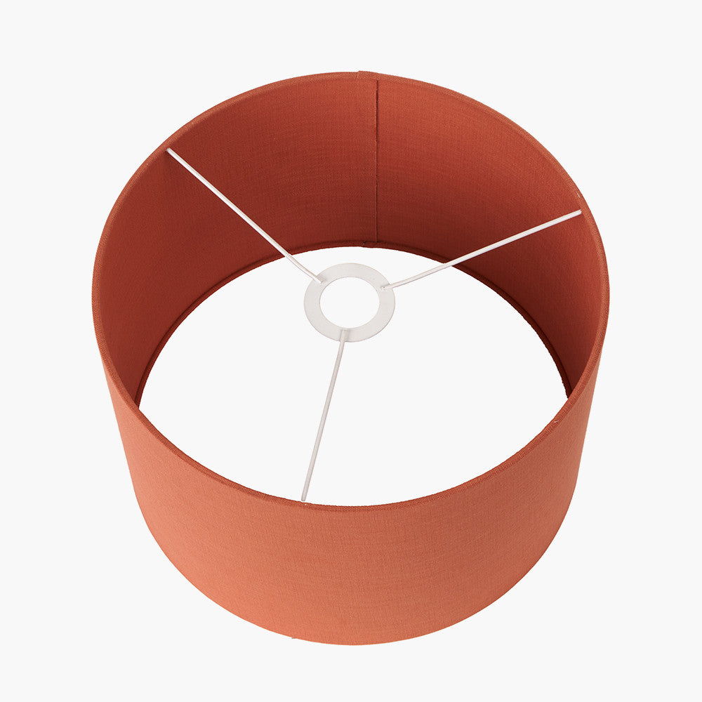 Zuri Shiny Silver Metal Pot Table Lamp Base with Lino 35cm Cinnamon Self Lined Linen Cylinder Lampshade