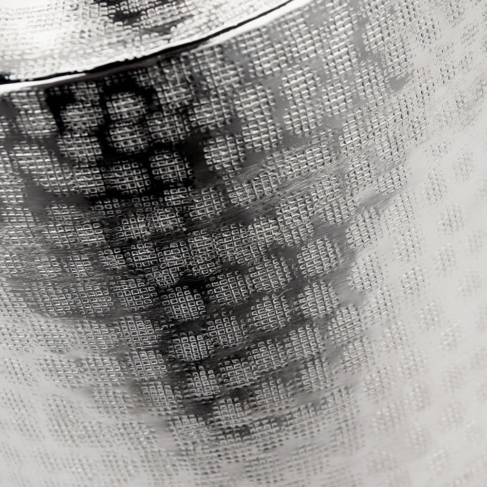 Zuri Shiny Silver Metal Pot Table Lamp Base with Lino 35cm White Self Lined Linen Cylinder Lampshade