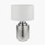 Zuri Shiny Silver Metal Pot Table Lamp Base with Lino 35cm White Self Lined Linen Cylinder Lampshade