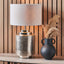 Zuri Shiny Silver Metal Pot Table Lamp Base with Lino 35cm White Self Lined Linen Cylinder Lampshade