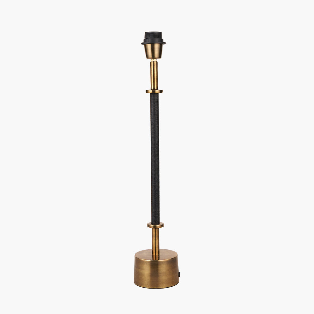 Antoine Black Croc and Antique Brass Tall Metal Table Lamp Base with Henry 35cm White Handloom Cylinder Lampshade