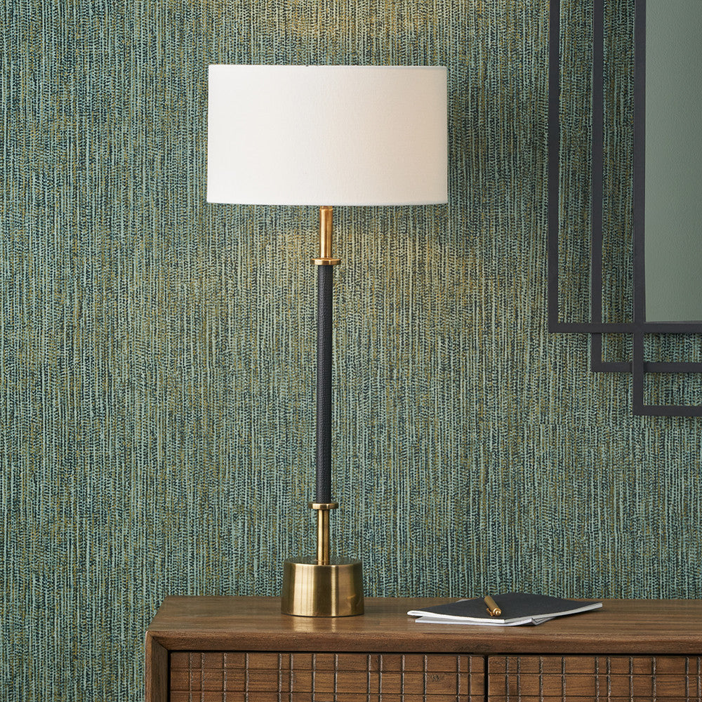 Antoine Black Croc and Antique Brass Metal Table Lamp Base with Henry 30cm White Handloom Cylinder Lampshade