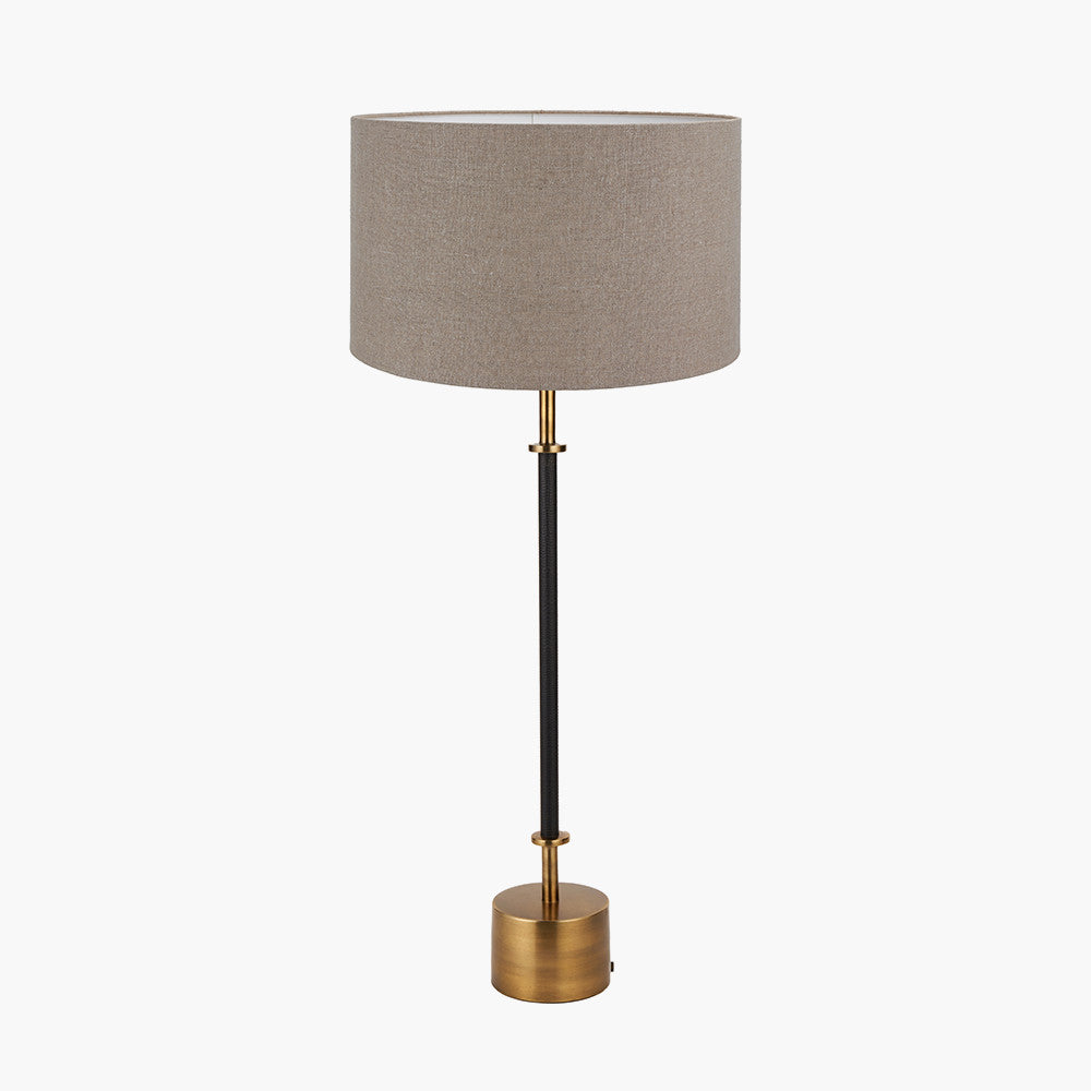 Antoine Black Croc and Antique Brass Metal Table Lamp Base with Edward 35cm Natural Linen Cylinder Lampshade