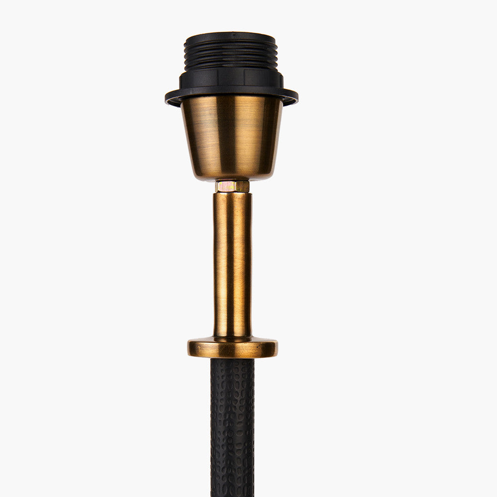 Antoine Black Croc and Antique Brass Metal Table Lamp Base with Edward 35cm Natural Linen Cylinder Lampshade