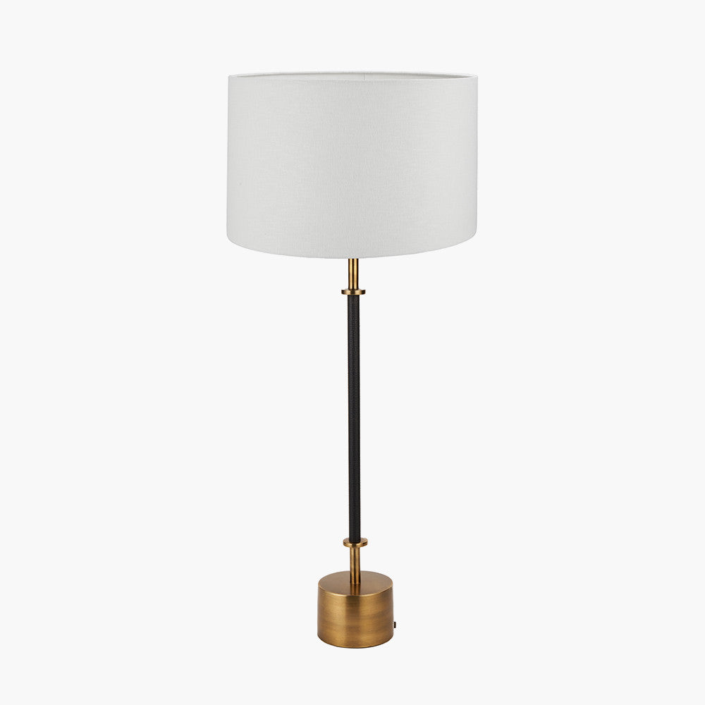 Antoine Black Croc and Antique Brass Metal Table Lamp Base with Lino 35cm White Self Lined Linen Cylinder Lampshade