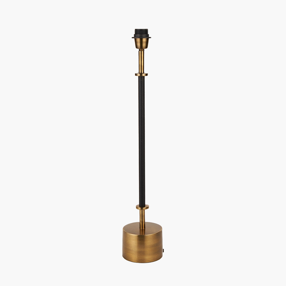 Antoine Black Croc and Antique Brass Metal Table Lamp Base with Lino 35cm White Self Lined Linen Cylinder Lampshade