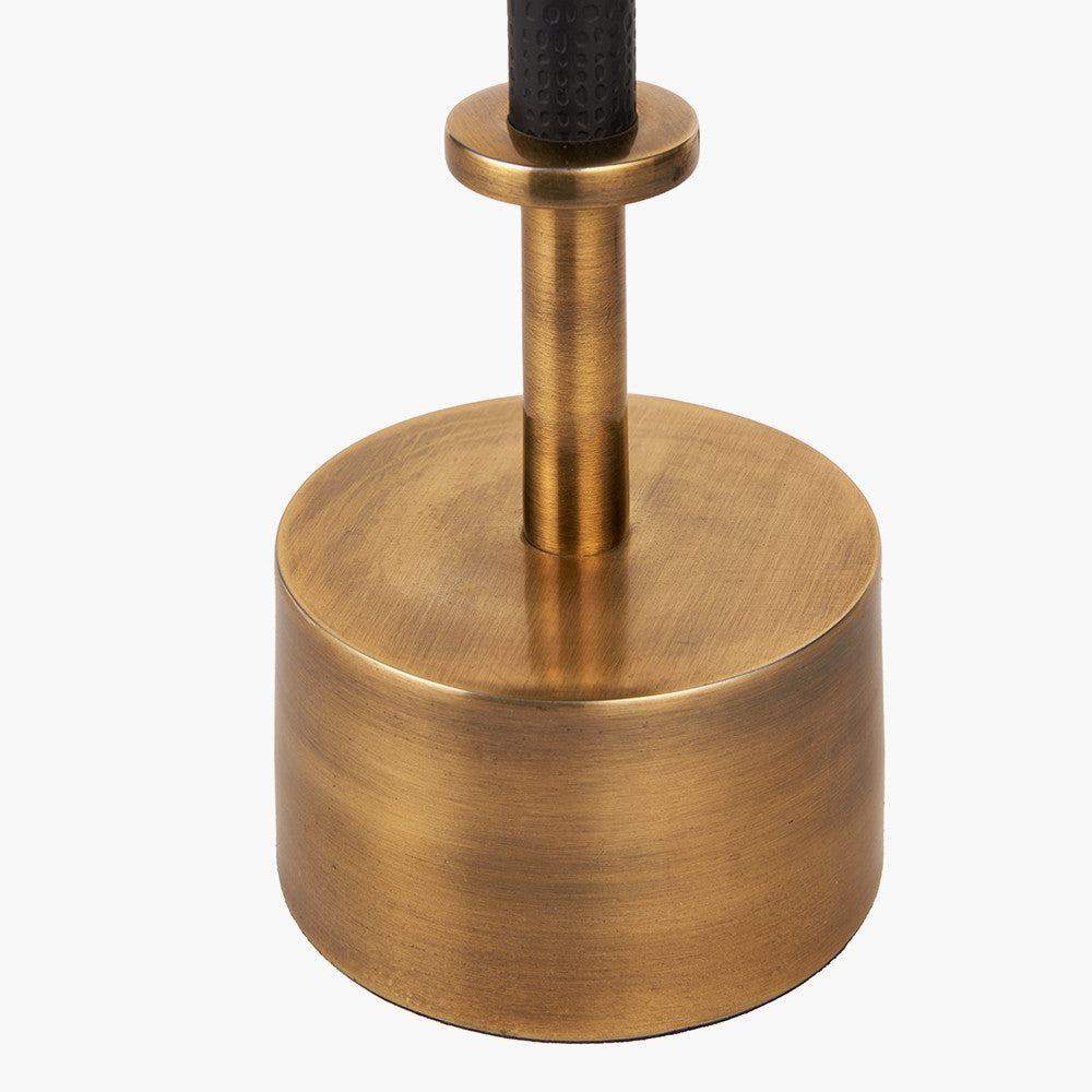 Antoine Black Croc and Antique Brass Metal Table Lamp Base with Lino 35cm White Self Lined Linen Cylinder Lampshade