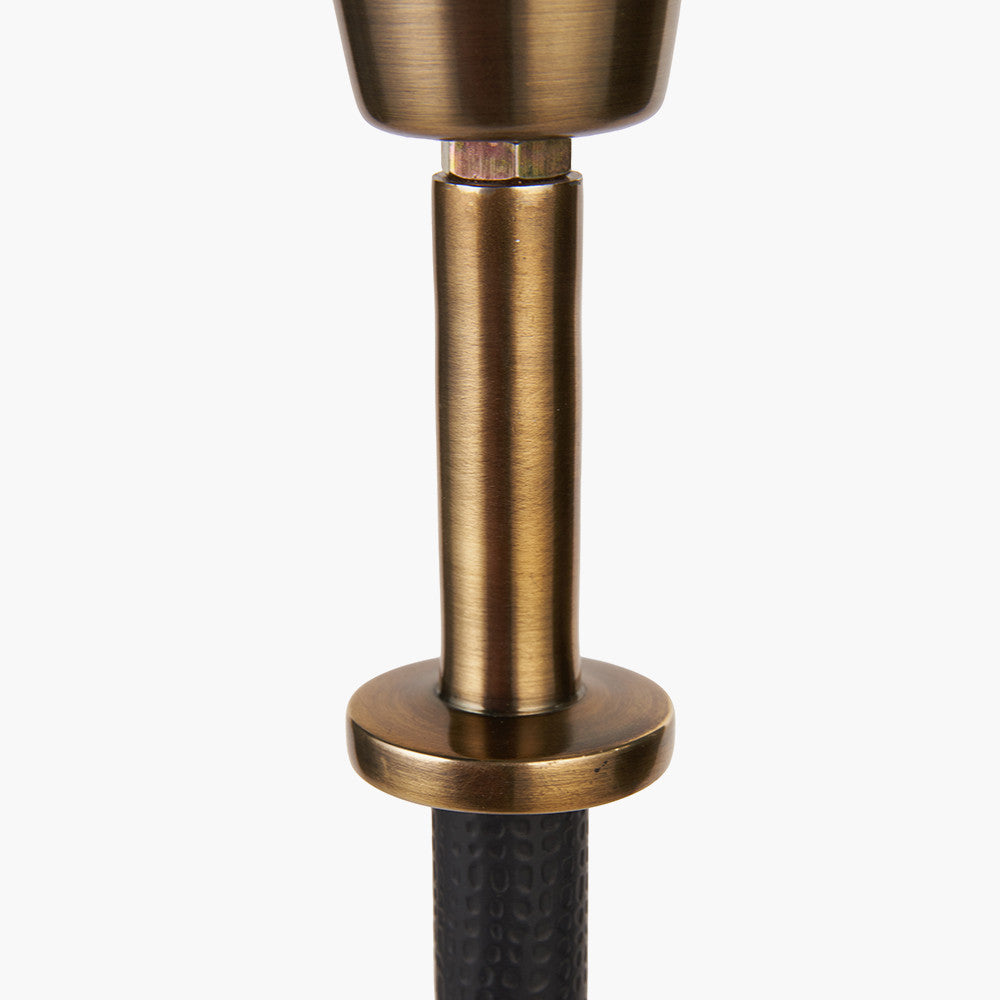 Antoine Black Croc and Antique Brass Metal Table Lamp Base with Lino 35cm White Self Lined Linen Cylinder Lampshade
