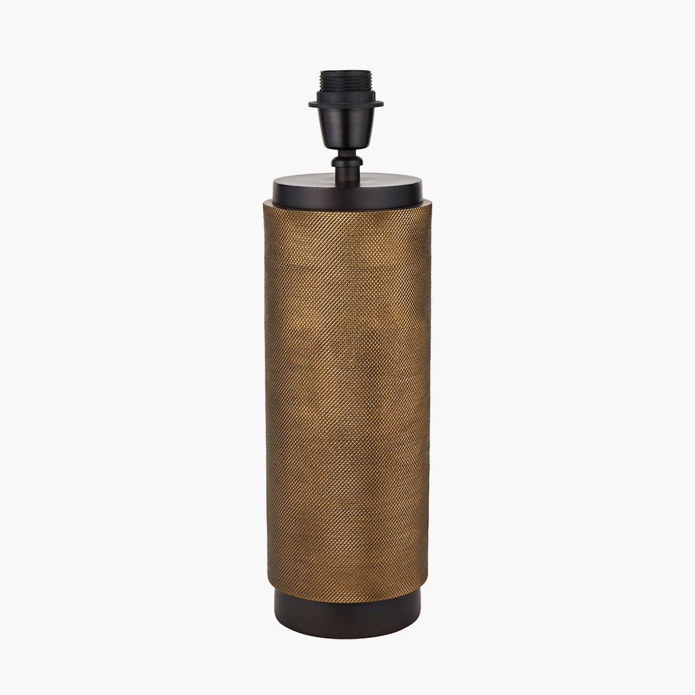 Aurelio Brass and Black Metal Textured Table Lamp Base with Lino 35cm White Self Lined Linen Cylinder Lampshade