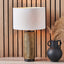 Aurelio Brass and Black Metal Textured Table Lamp Base with Lino 35cm White Self Lined Linen Cylinder Lampshade