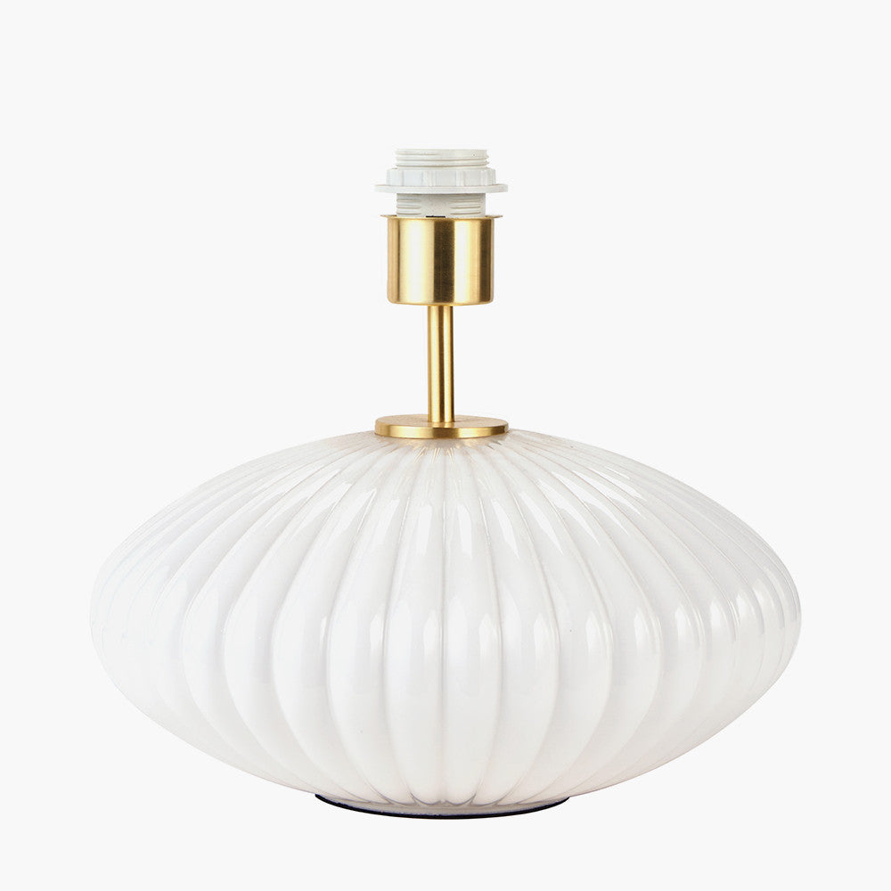 Emilia White Ribbed Glass and Gold Metal Oval Table Lamp Base with Zara 35cm Black Silk Lined Cylinder Lampshade