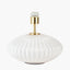 Emilia White Ribbed Glass and Gold Metal Oval Table Lamp Base with Zara 35cm Black Silk Lined Cylinder Lampshade