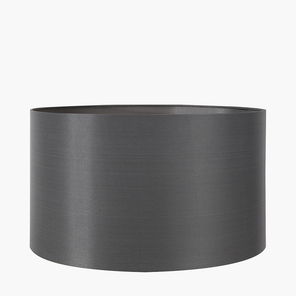 Emilia White Ribbed Glass and Gold Metal Oval Table Lamp Base with Zara 35cm Steel Grey Silk Lined Cylinder Lampshade