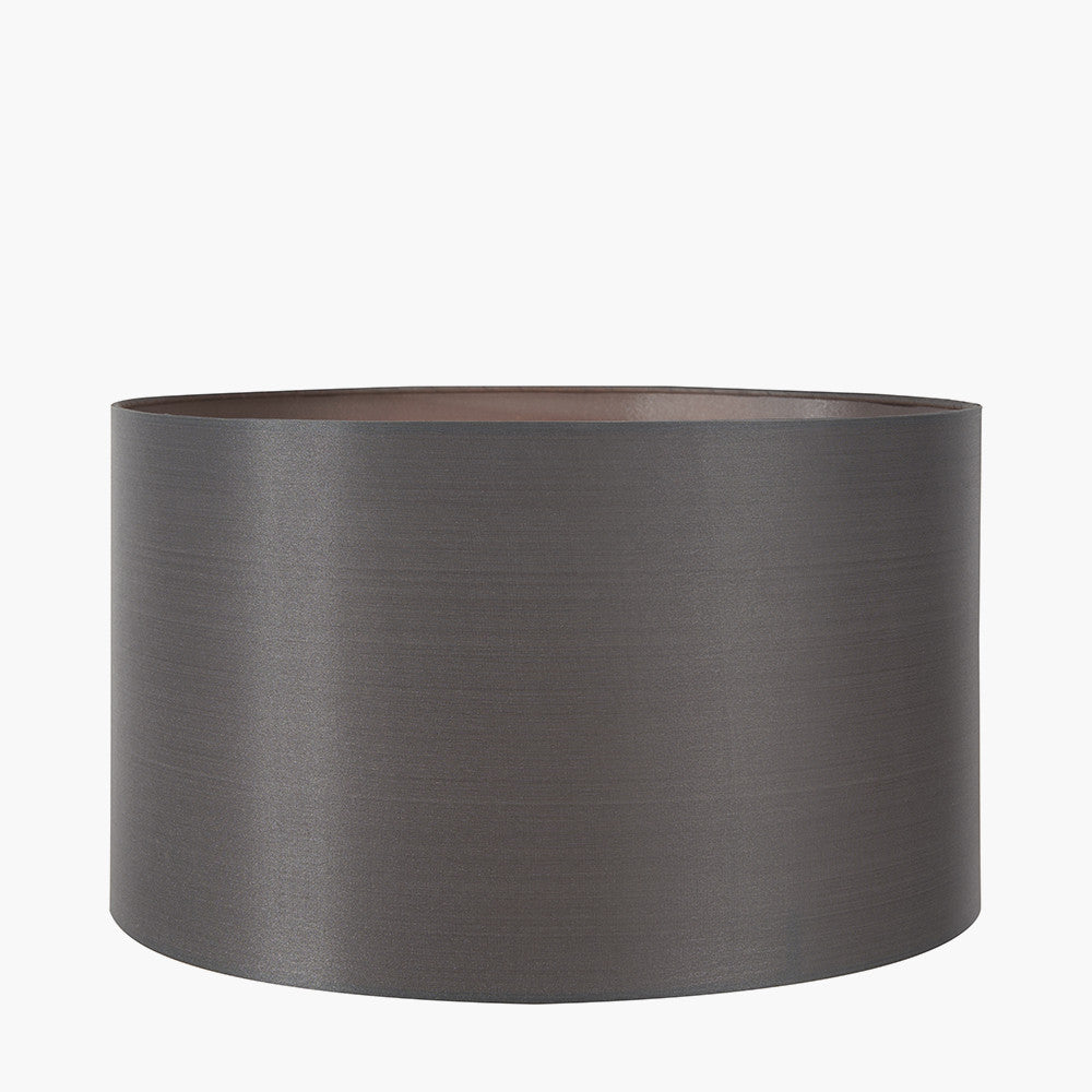 Emilia White Ribbed Glass and Gold Metal Oval Table Lamp Base with Zara 35cm Steel Grey Silk Lined Cylinder Lampshade