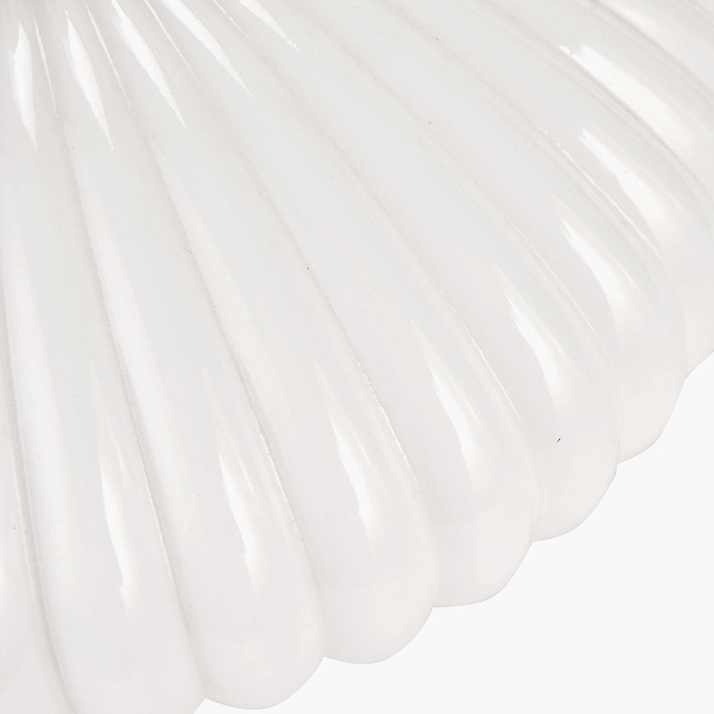 Emilia White Ribbed Glass and Gold Metal Oval Table Lamp Base with Zara 35cm Steel Grey Silk Lined Cylinder Lampshade