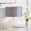Emilia White Ribbed Glass and Gold Metal Oval Table Lamp Base with Zara 35cm Steel Grey Silk Lined Cylinder Lampshade